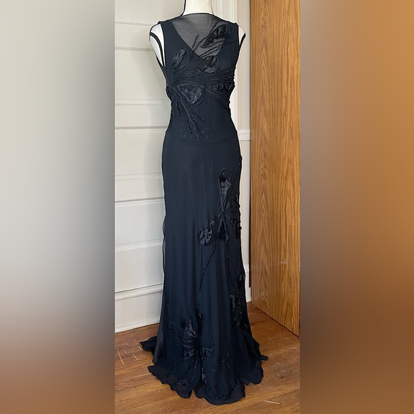 NWOT Elegant Handmade Formal Black Embellished Gown w/ Sheer Neckline | XS - Picture 7 of 14